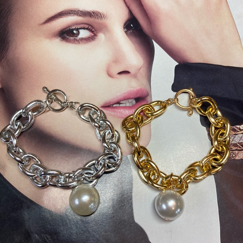 Silver Gold Tone Chunky Bracelet - Picture 6 of 6
